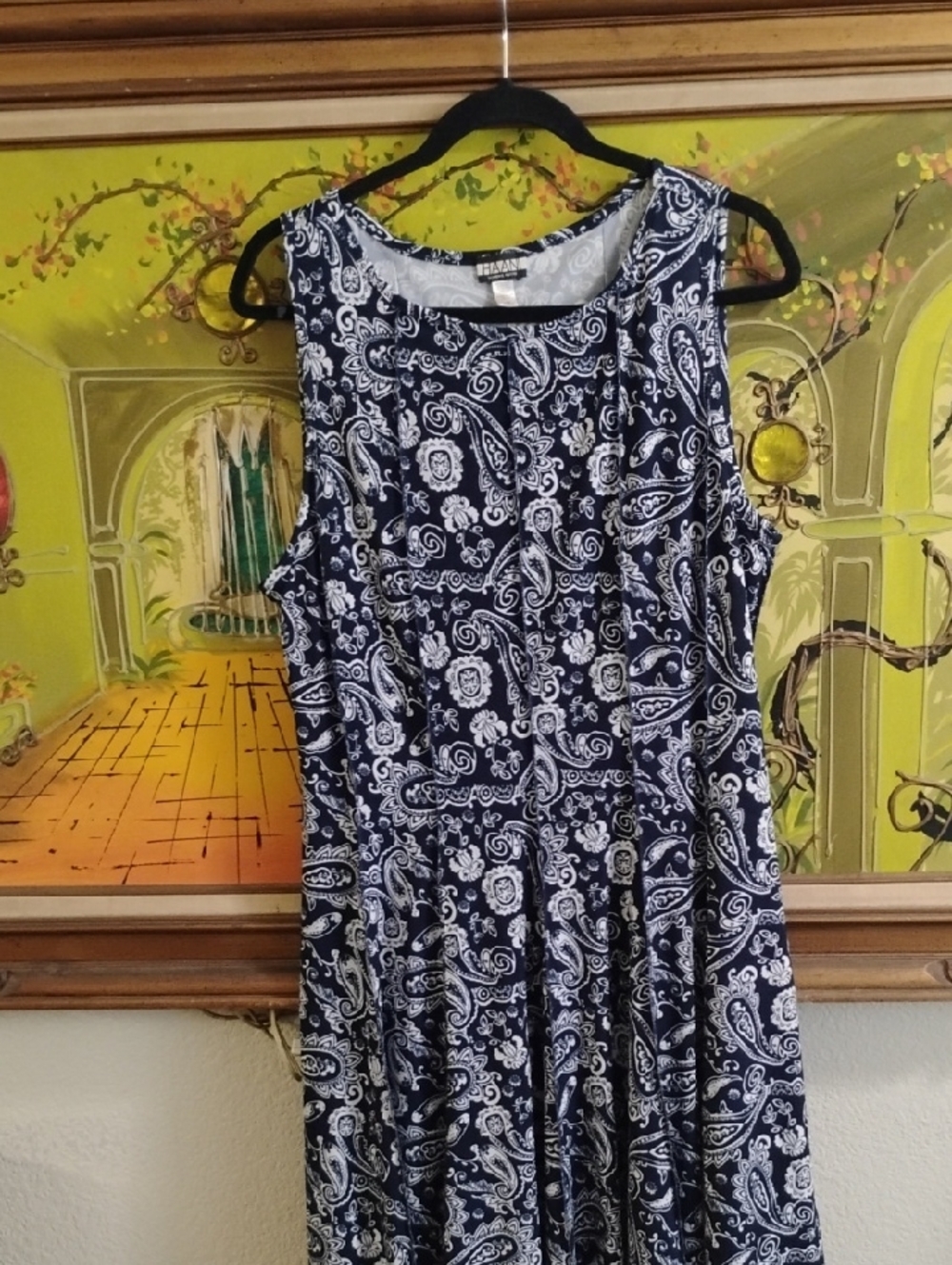 Navy & White Paisley Sleeveless A-Line Dress